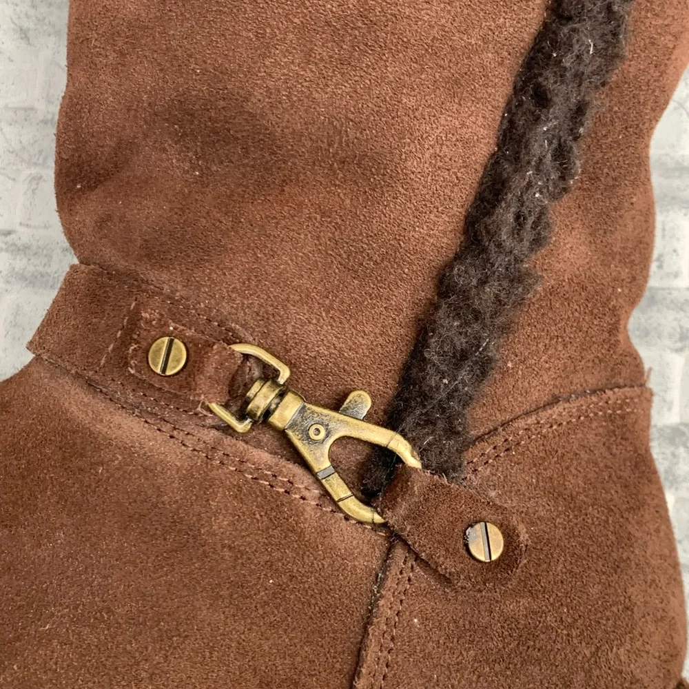 Lands End Warm Faux‎ Sherpa Winter Boots Chocolate Dark Brown Suede Size 7.5